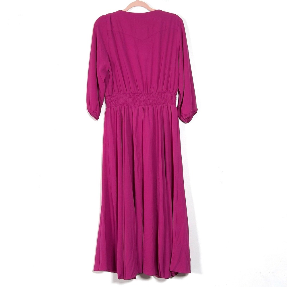 City Chic Zadie Shirred Waist Button Front Maxi Dress Sz XS/14 Pink 3/4 Sleeve - Picture 5 of 15